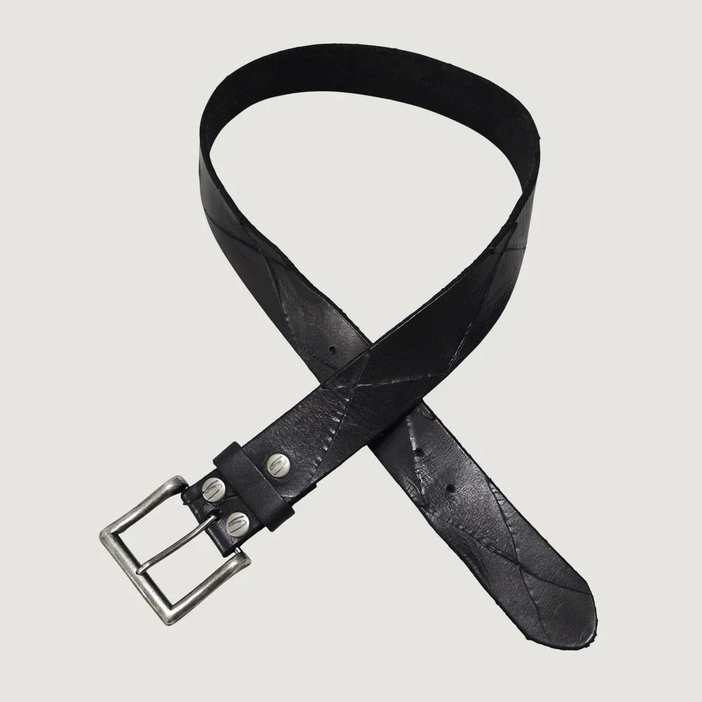 Silver Jeans Co Mens Black Leather Patchwork Belt Size 32 Square Buckle Rugged